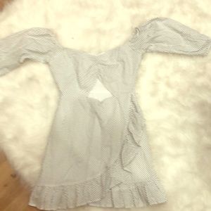 Darling black and white dot off the shoulder dress